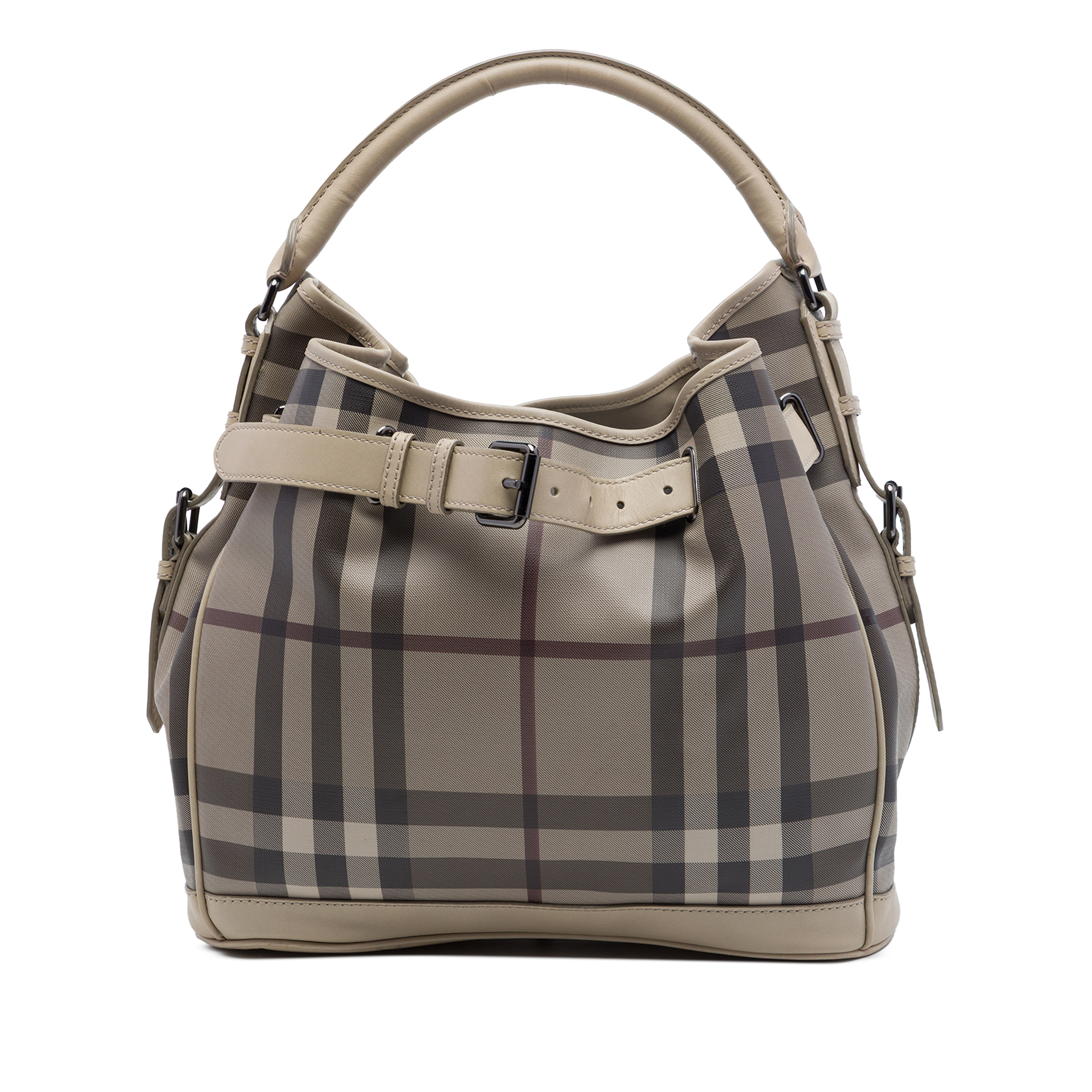 Pre-Loved Burberry Medium Smoke Check Coated Canvas Walden Belted Hobo